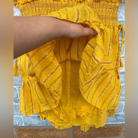 SAYLOR Adrianne Ruffled V-Neck Metallic Striped Gold Mini Dress medium - Picture 8 of 11